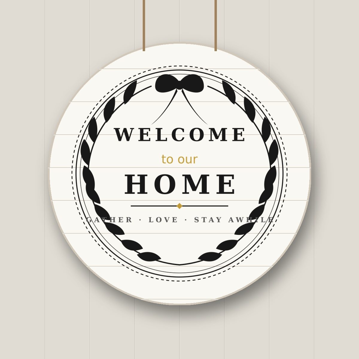 Farmhouse SVG Welcome to Our Home round whitewashed shiplap door hanger sign mockup