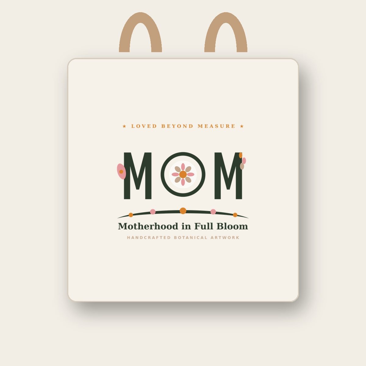 Layered Wildflower Mom SVG design applied to natural linen canvas tote bag with terracotta accents
